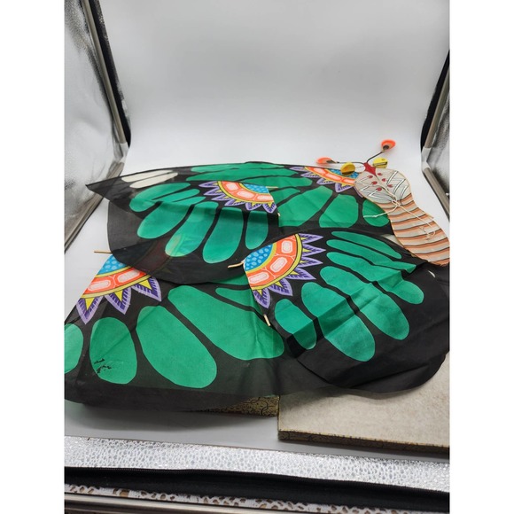 vtg Chinese hand painted‎ Silk Butterfly in Original box minor damages 41" wide - Picture 5 of 7